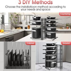 Pot Lid Storage Organizer, Pot And Pan Organizer Rack Holder For Kitchen Cabinet